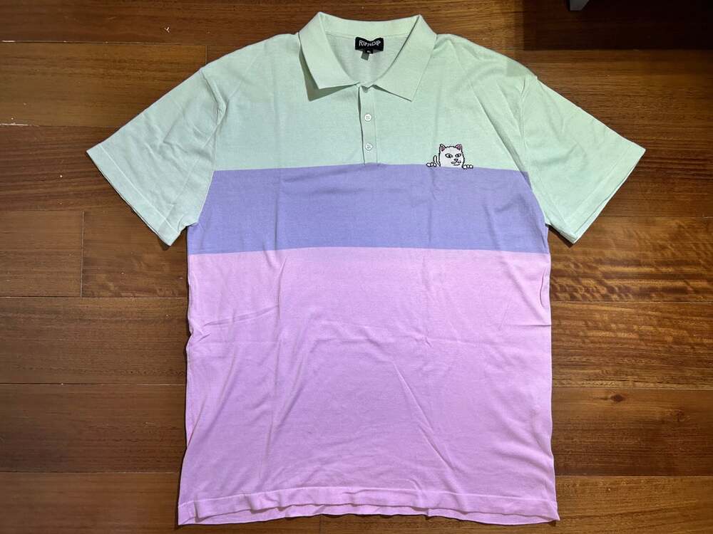 Men’s - RIPNDIP XL Lord Nermal Pastel Colorblock Polo Shirt - Mint Lavender Pink